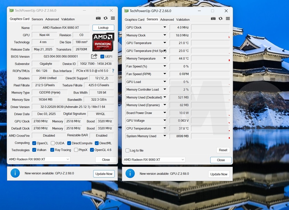 Radeon RX 9060 XT GAMING OC ICE 16G gpuz