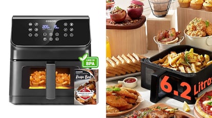 Freidora Cosori con ventana de cocción frontal y protección contra sobrecalentamiento.