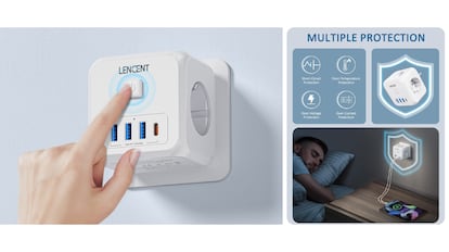 Esta regleta multifuncional carga siete dispositivos simultáneamente.