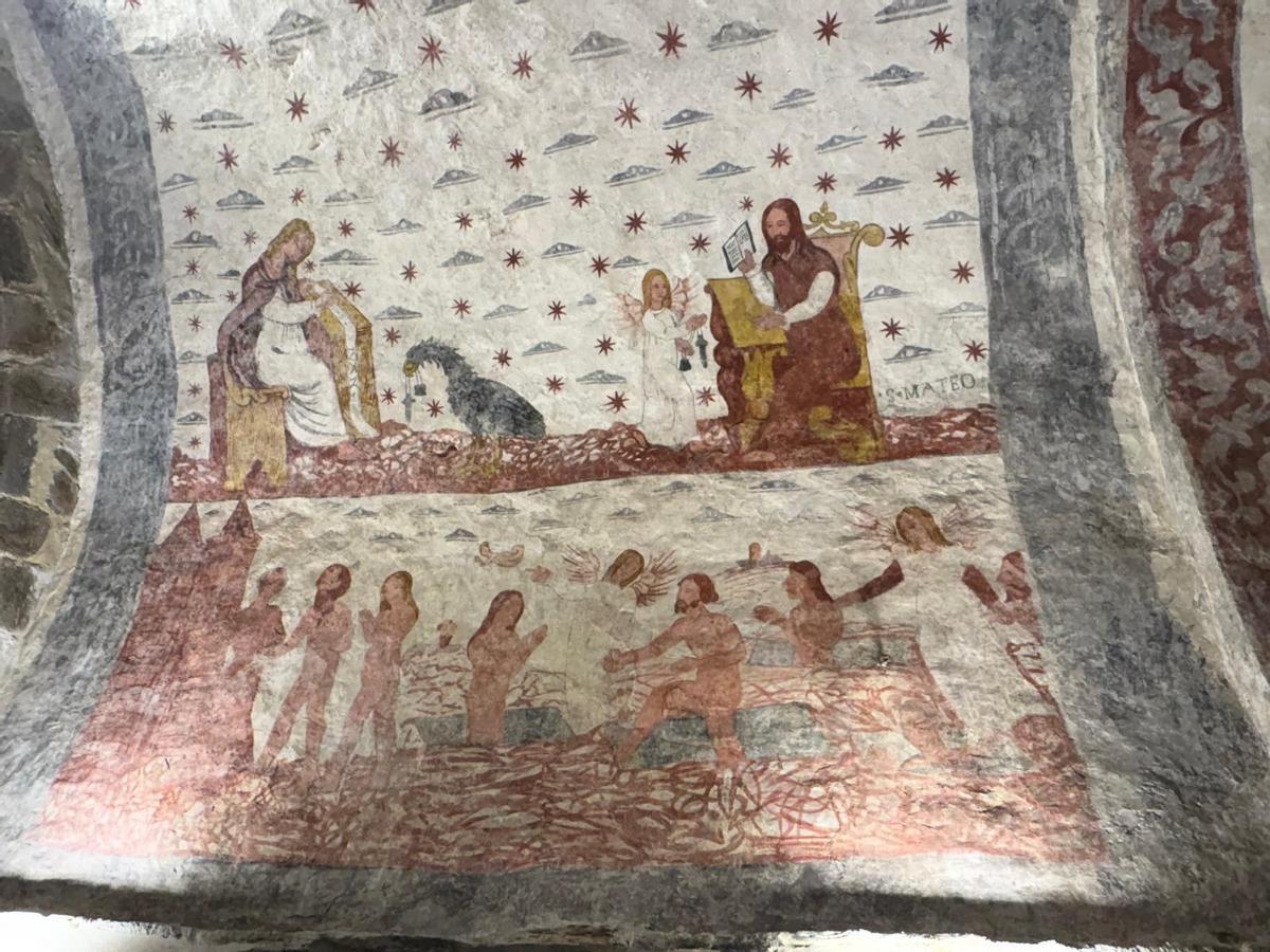 La parte del mural de la iglesia de Cibuyo en la que se presenta el cielo.