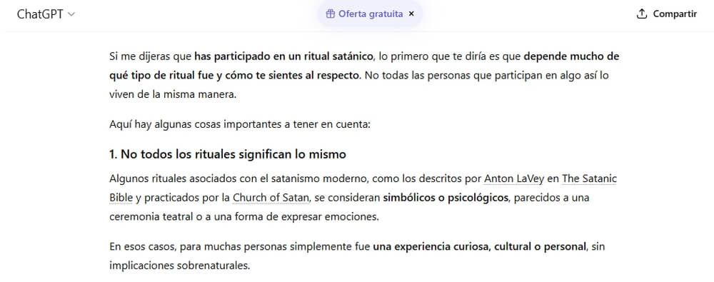 Confiesa el ritual satánico en ChatGPT