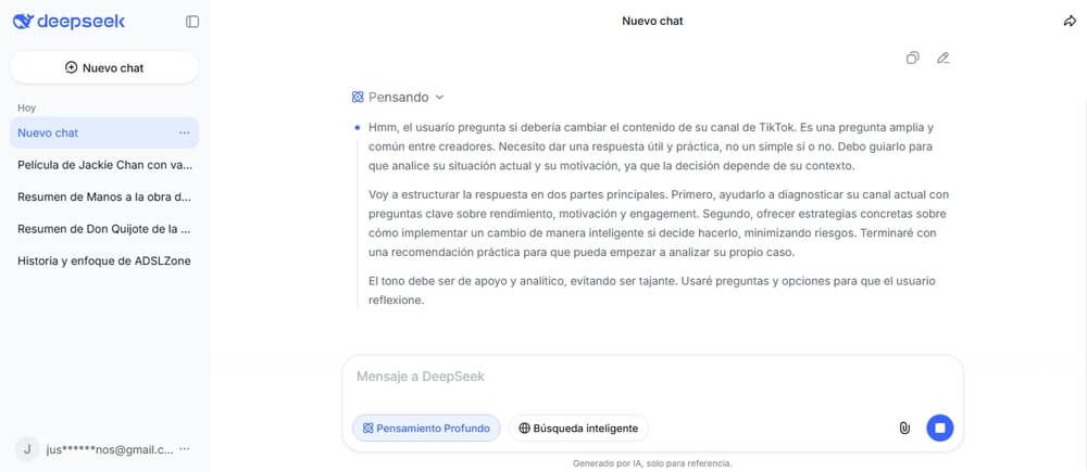 Usando Pensamiento Profundo de DeepSeek