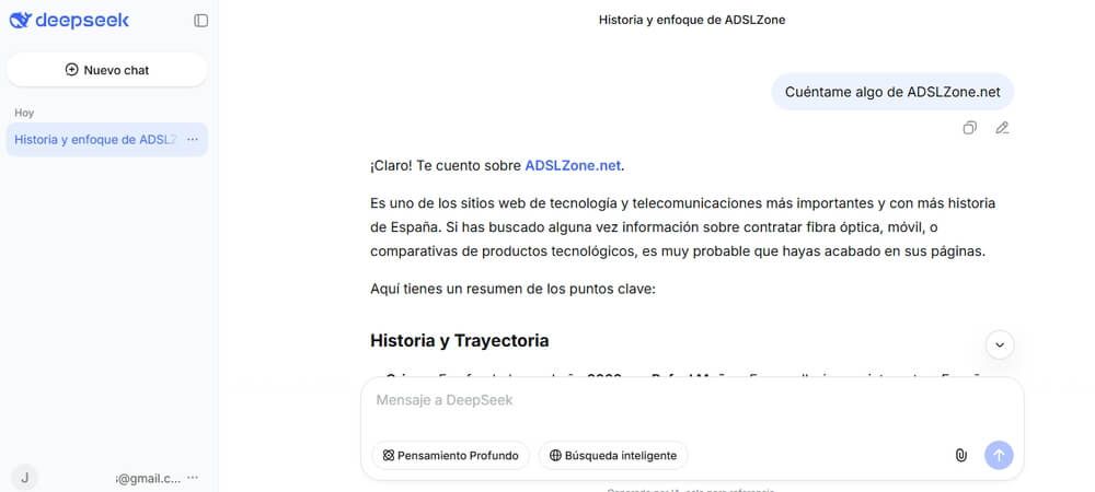 Pregunta a DeepSeek sobre ADSLZone
