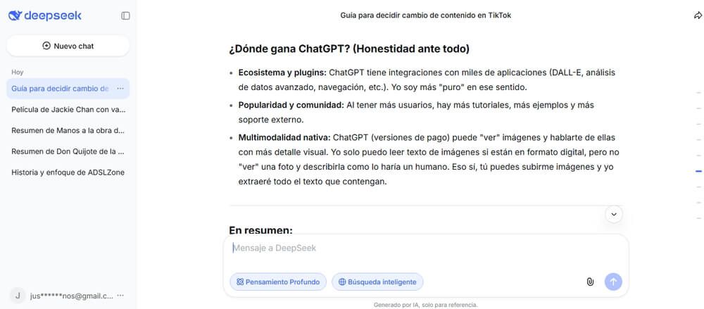 DeepSeek opina sobre ChatGPT