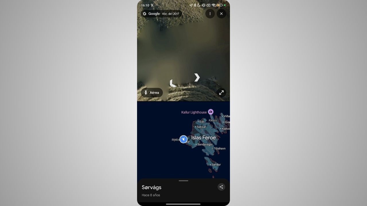 Ejemplo de imagen de censura de las Islas Feroe en Google Maps