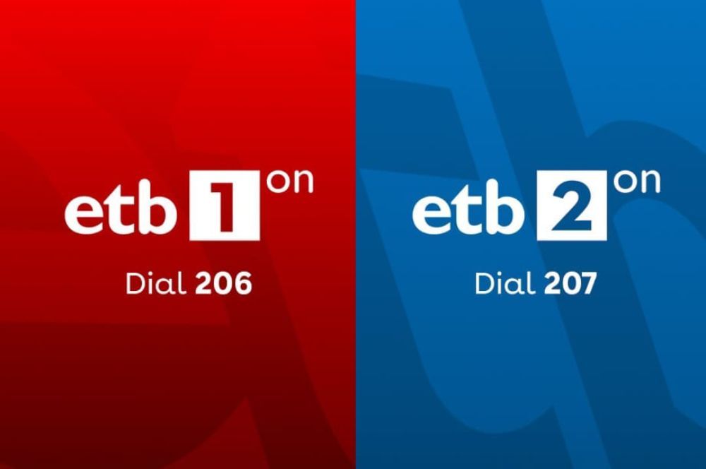 Imagen dividida en dos partes con los canales etb1 ON y etb2 ON y sus carruseles en Digi TV