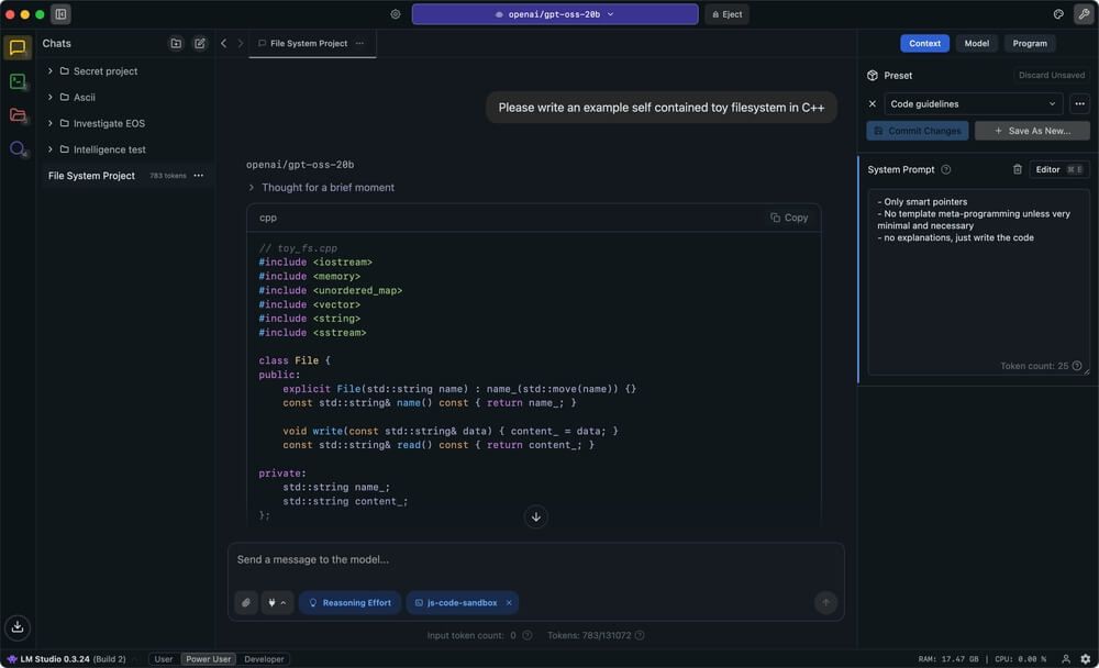 Interfaz de LM Studio
