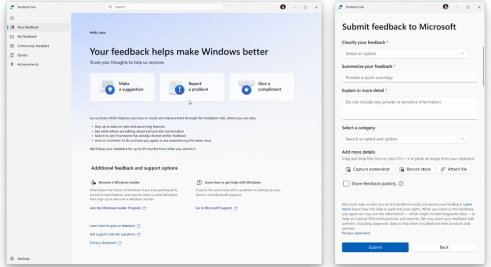 Cambios en el Centro de comentarios de Windows 11