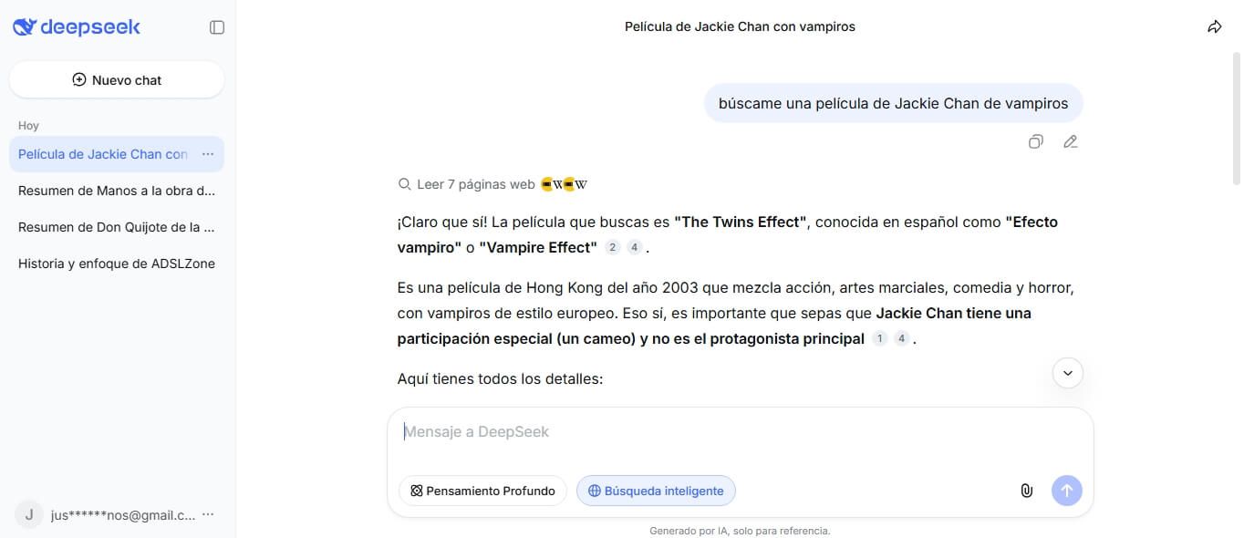 Preguntando a DeepSeek sobre una película