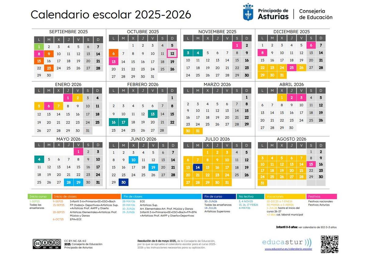 Calendario escolar (25-26) colegios e institutos