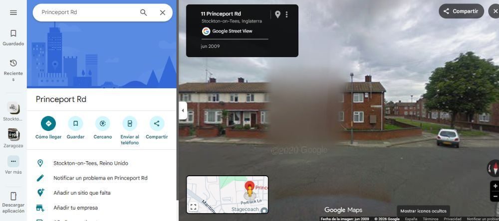 Casas borrosas en Stockton-on-Tees, Reino Unido en Google Maps