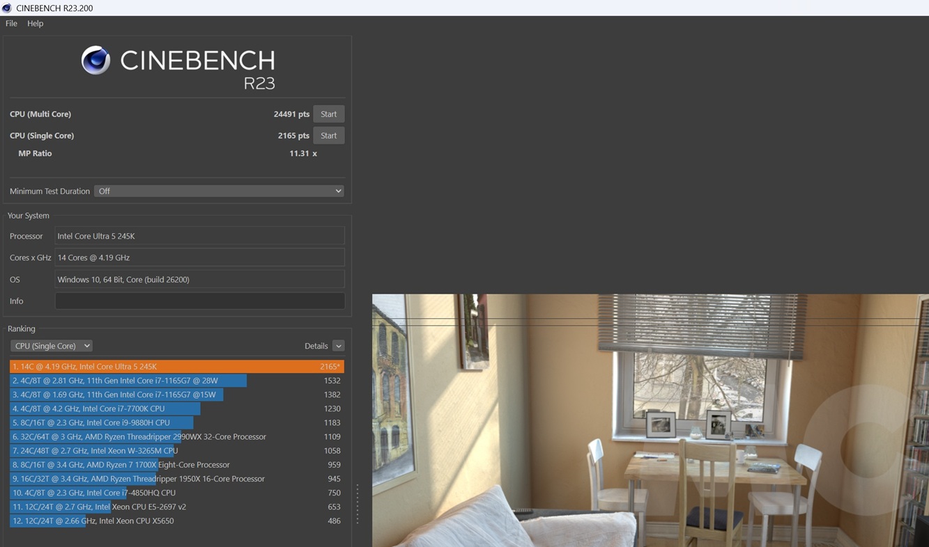 Core Ultra 5 245k 2026 CB 23
