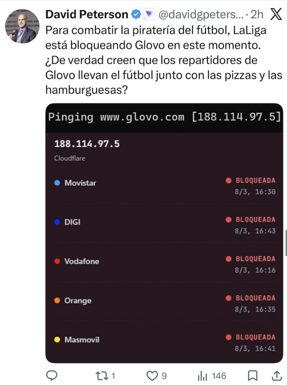 Imagen del tweet de David Peterson