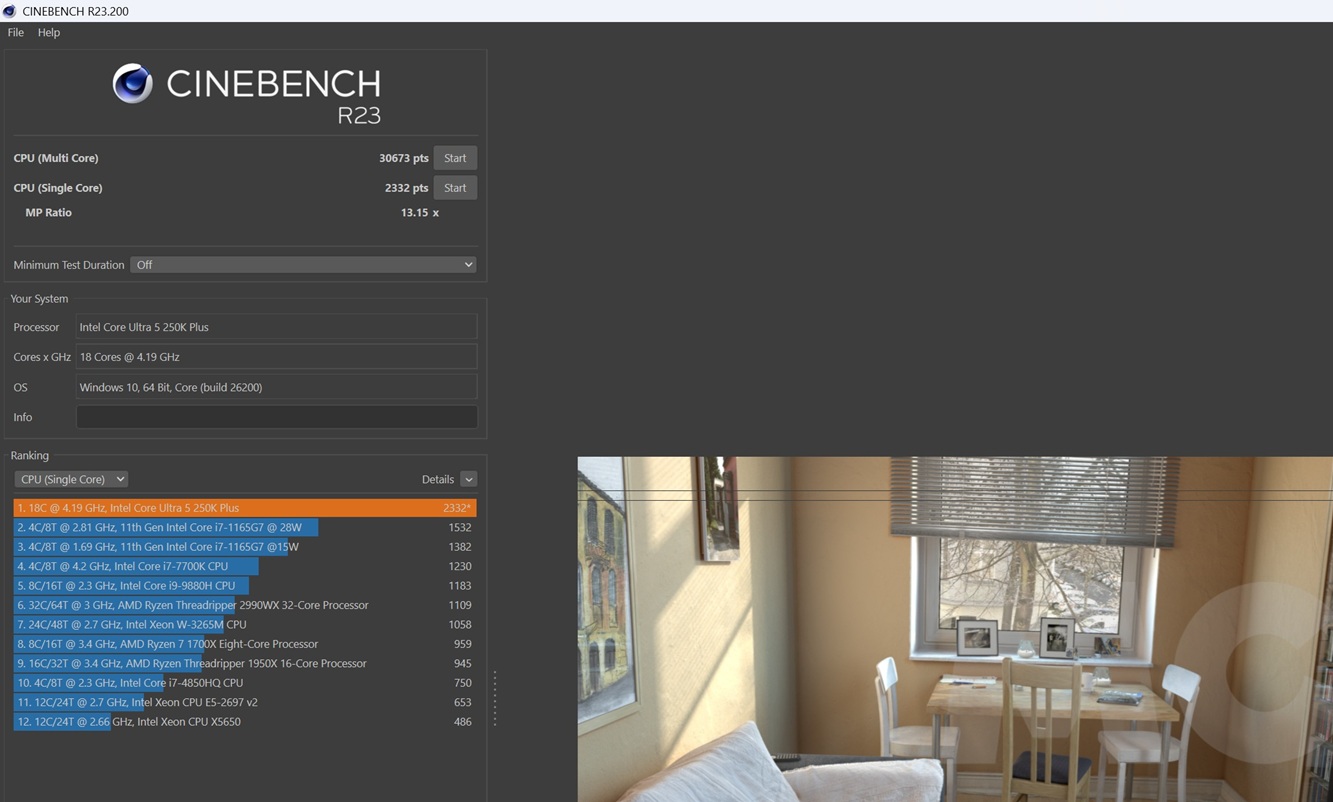 Intel Core 5 250k más CB 23