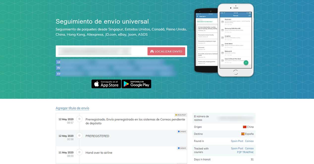 sitio web de paquetes