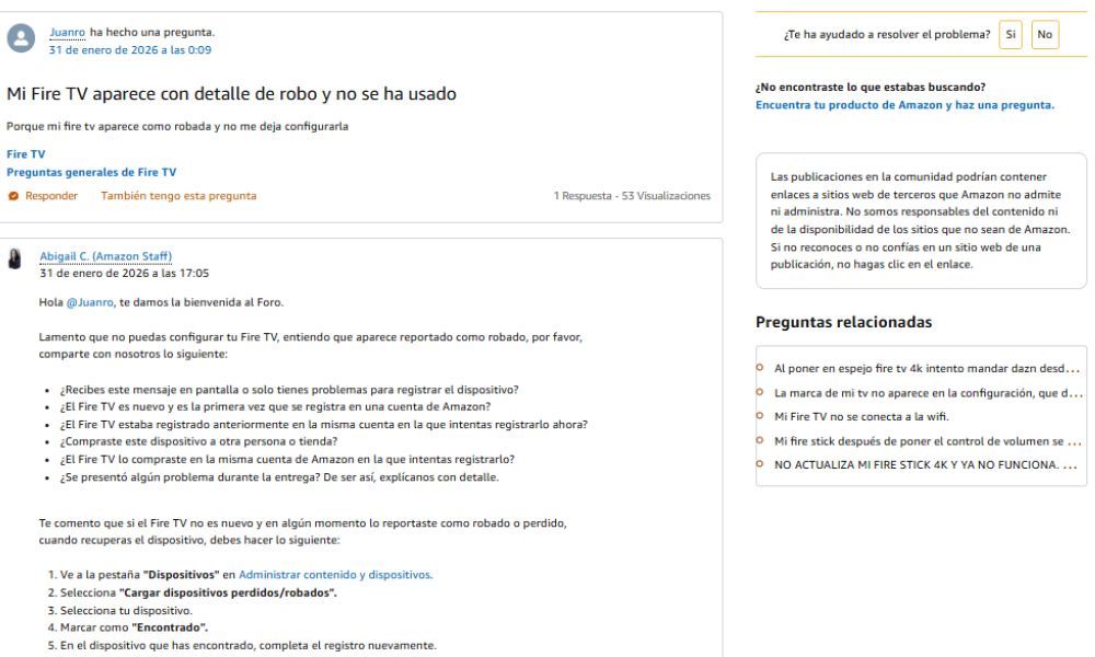 Los foros de Amazon responden al problema de robo de Fire TV
