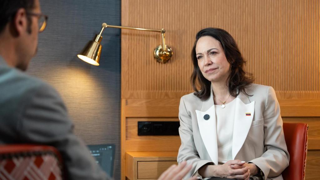 The leader of the democratic opposition of Venezuela, María Corina Machado, during her interview with EL ESPAÑOL.