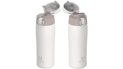 Botella termo con pajita y punta.