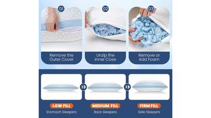 Esta almohada cervical para personas que duermen de lado tiene una altura ajustable.