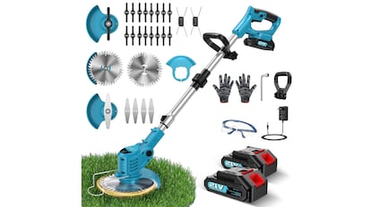 Desbrozadora eléctrica con mango regulable.