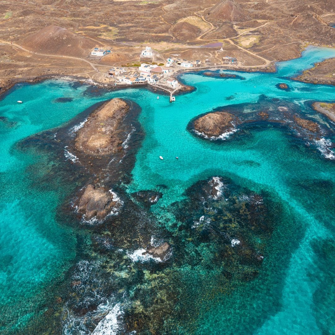 Vista aérea de El Puertiro, Islote de Lobos, Fuerteventura