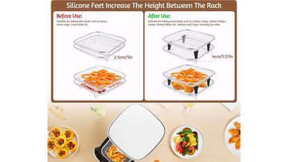 Freidora con tres rejillas sobre fondo blanco