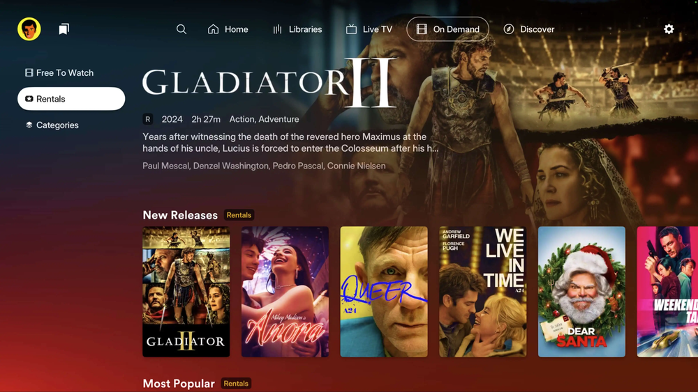 Sección de alquiler en la web de Plex