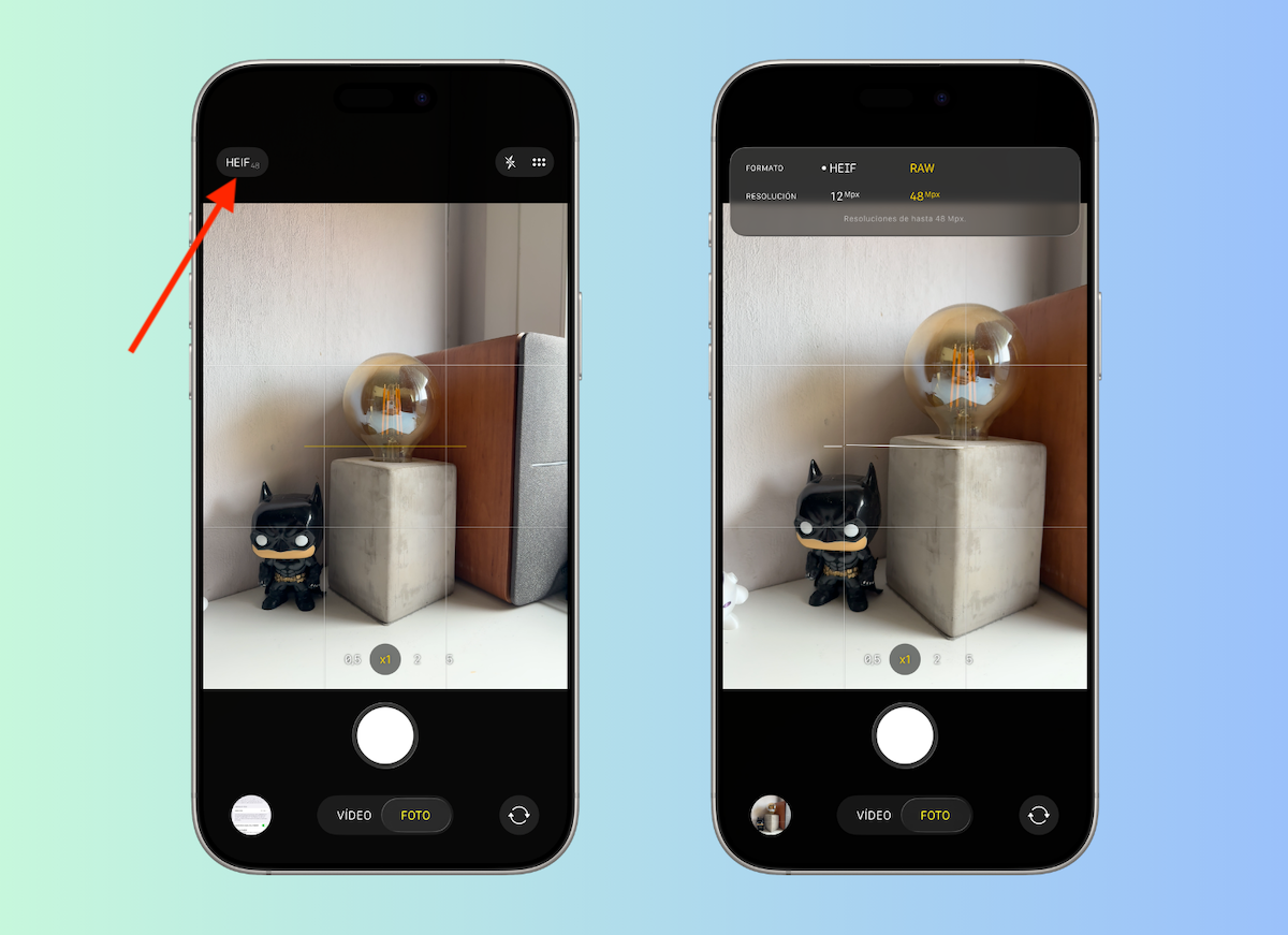 Selector de formato en la aplicación de cámara del iPhone