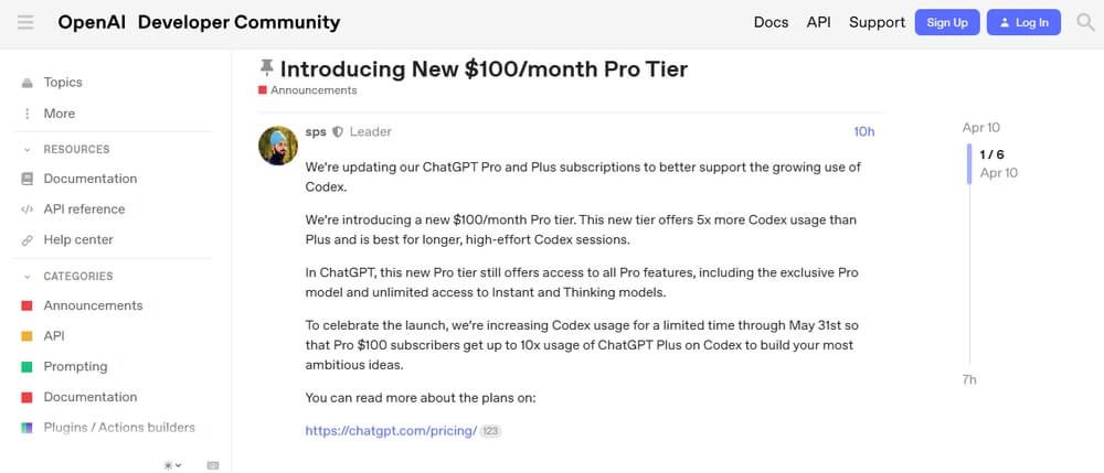 Anuncio sobre el nuevo programa ChatGPT Pro