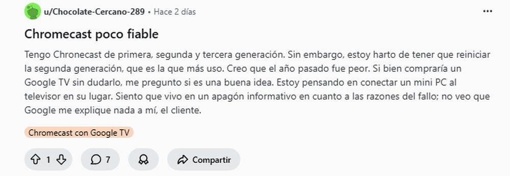 Los usuarios critican a Chromecast
