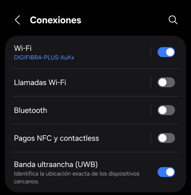 Menú de conexión de Android