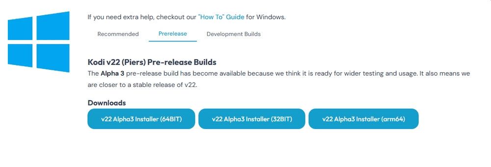 Descarga Kodi Piers 22 Alpha 3 en su web