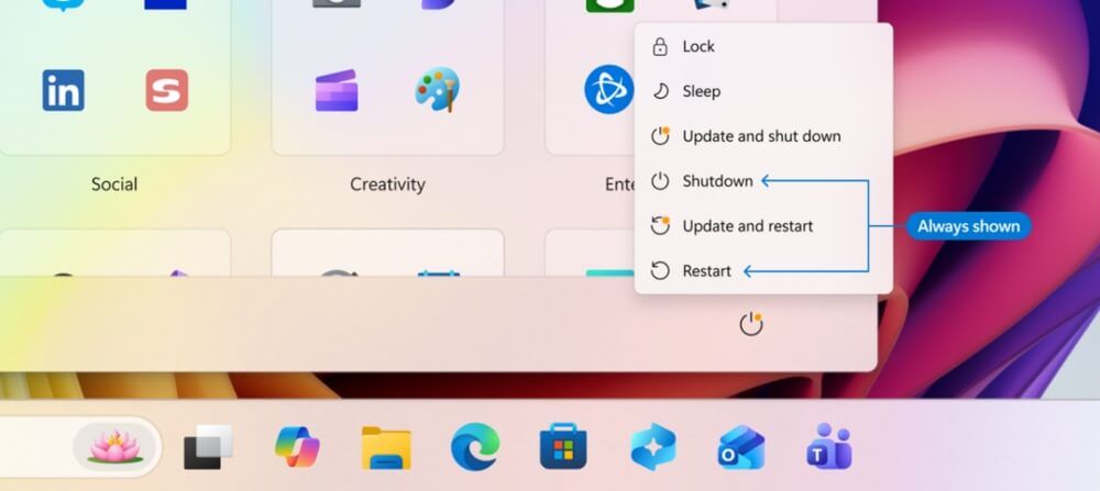 Nuevas opciones de apagado en Windows 11