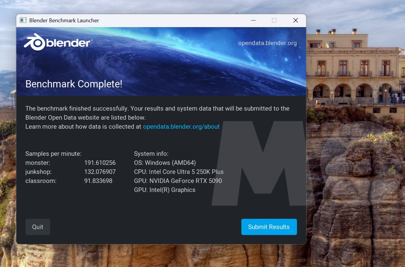 intel core ultra 5 250k plus blender 16 gb ra