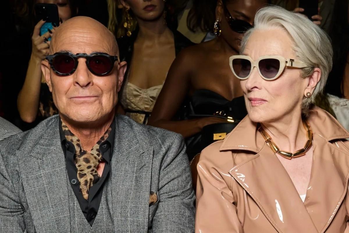 Stanley y Mery Streep, en primera fila de Dolce & Gabbana, en la Semana de la Moda de Milán, en septiembre de 2025.