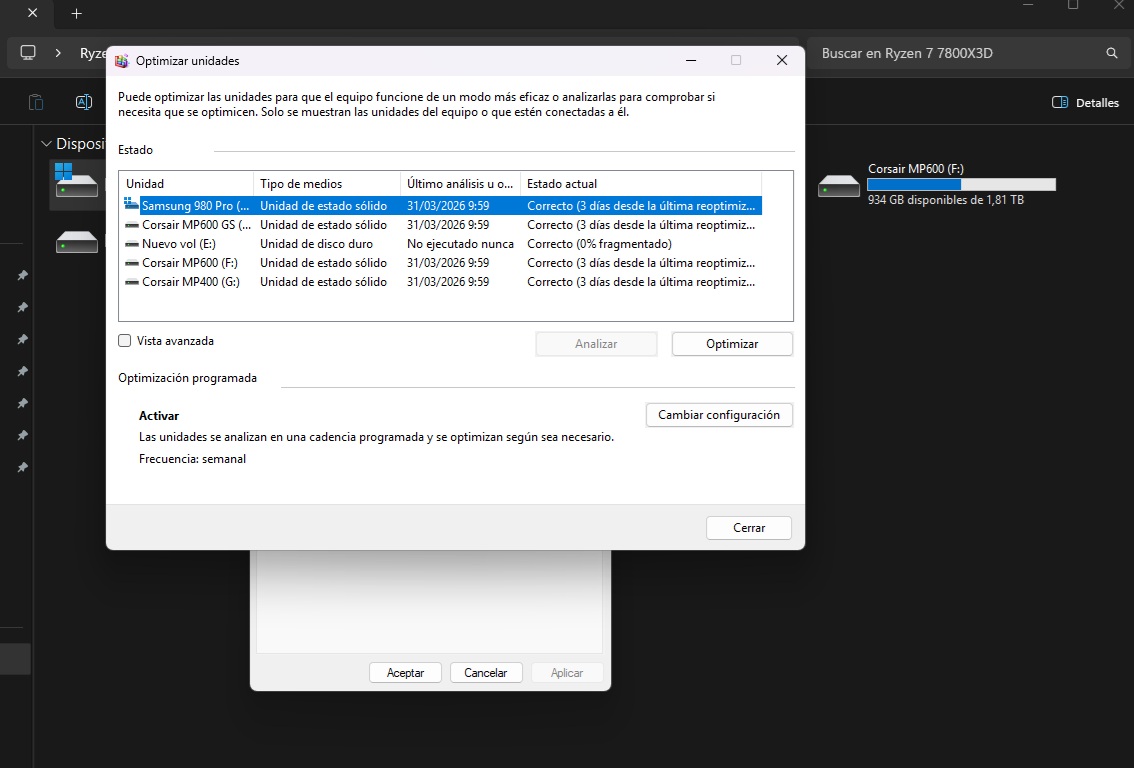 Optimizar unidades SSD