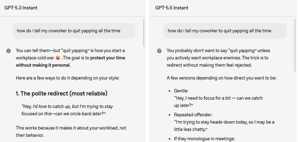 Comparación de conversaciones en ChatGPT-5.5 Instant