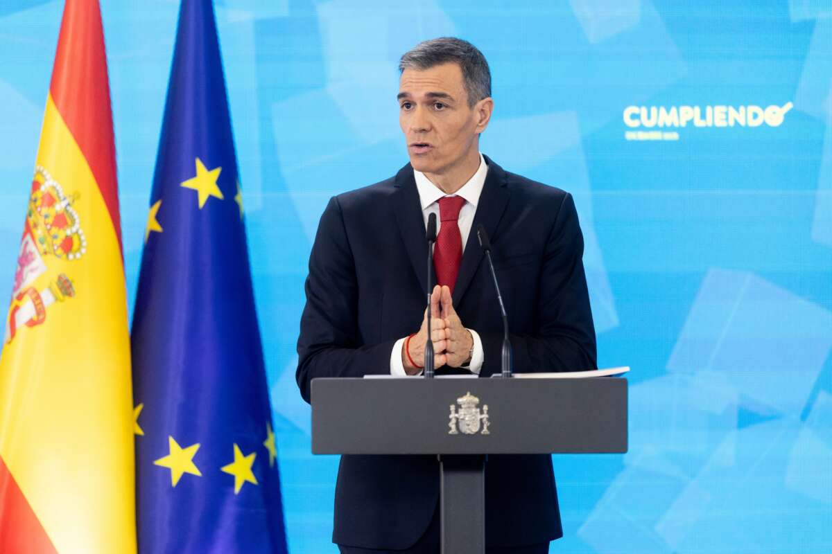 El presidente del Gobierno, Pedro Sánchez, durante una rueda de prensa en el Palacio de la Moncloa