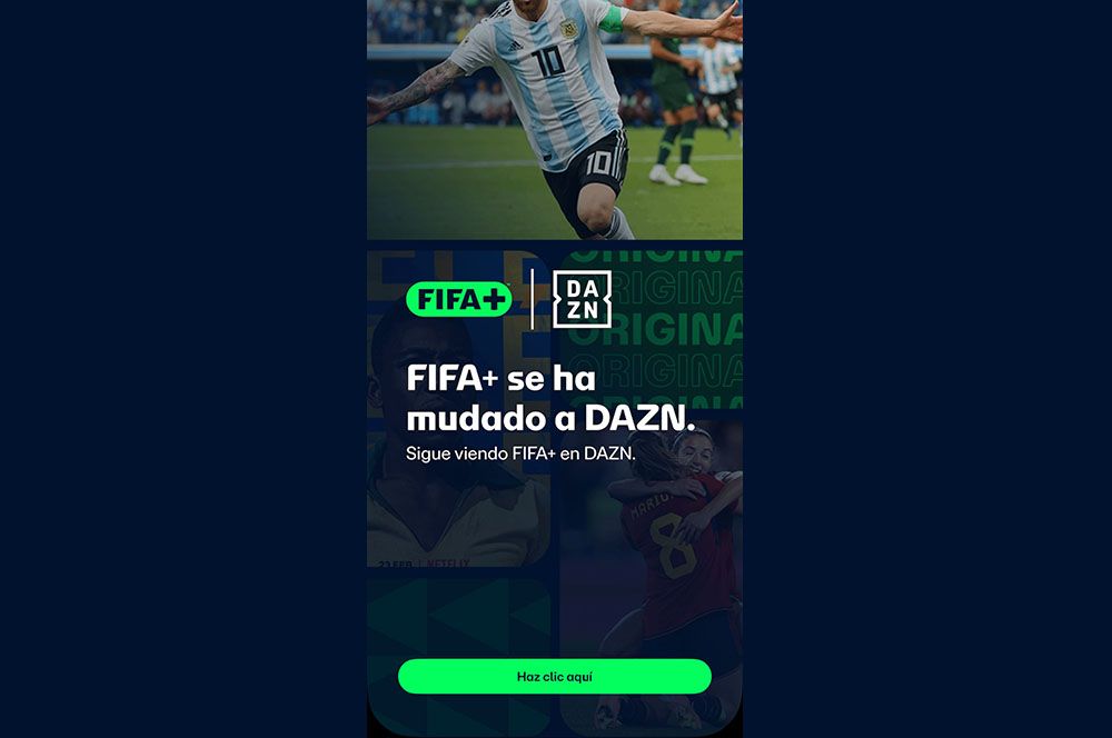 Anunciada la API FIFA+ integrada en DAZN, con imagen de Leo Messi de fondo