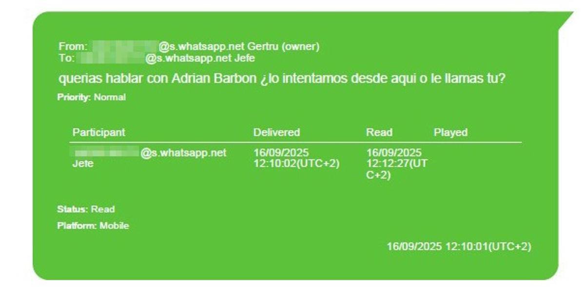 Mensaje del volcado de mensajes entre Gertrudis Alcaraz y Zapatero.