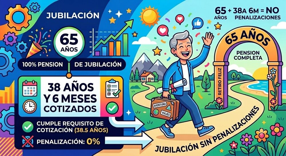 Representación visual de la jubilación a los 65 años.