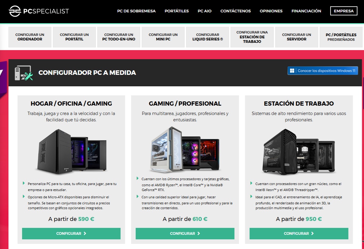 opciones de computadora pcspecialist