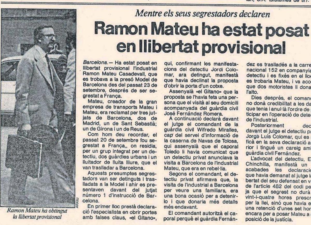 Una noticia del diario “Avui” muestra una imagen de Ramon Mateu.