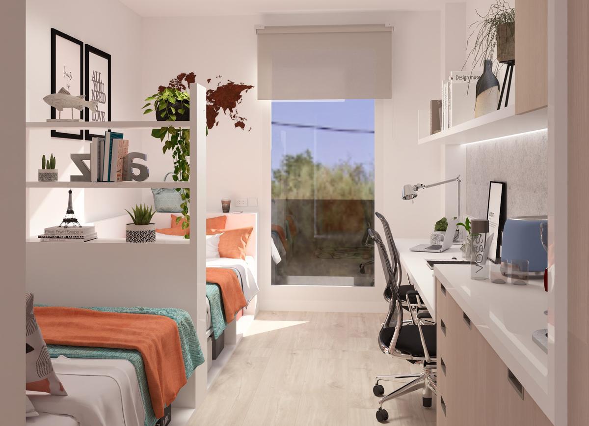 Imagen virtual de una habitación doble en la futura Resa Vall d'Hebron, que estará lista en 2027.