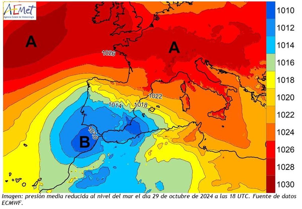 La situación atmosférica que provocó los daños del 29 de octubre.