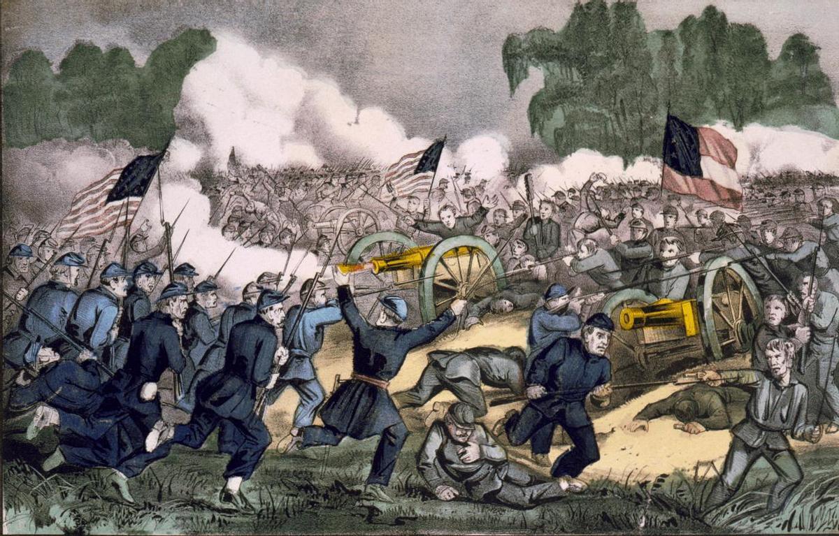 Recreación de la Batalla de Gettysburg, un punto de inflexión en la Guerra Civil estadounidense.