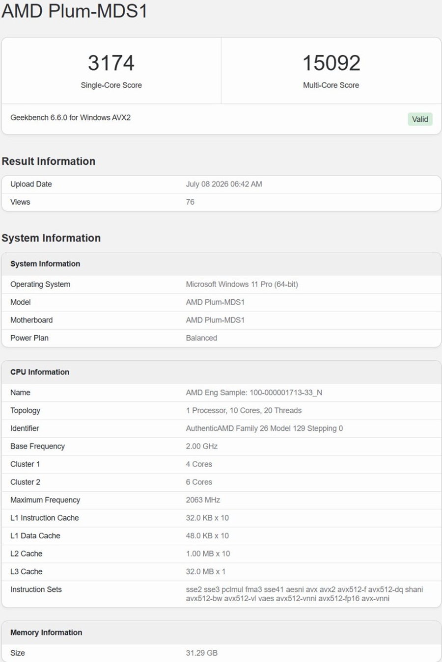 Rendimiento del Geekbench AMD Zen 6
