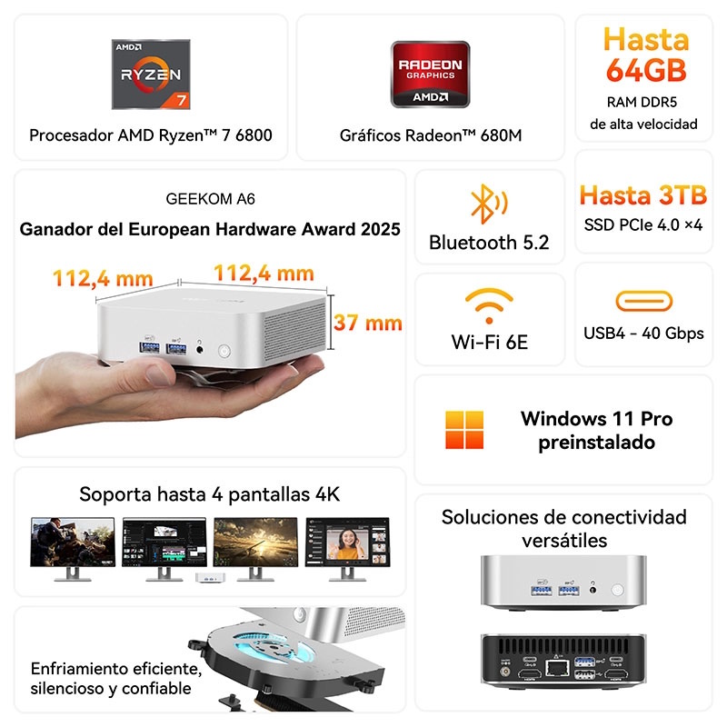 Características principales de GEEKOM-A6-Mini-PC