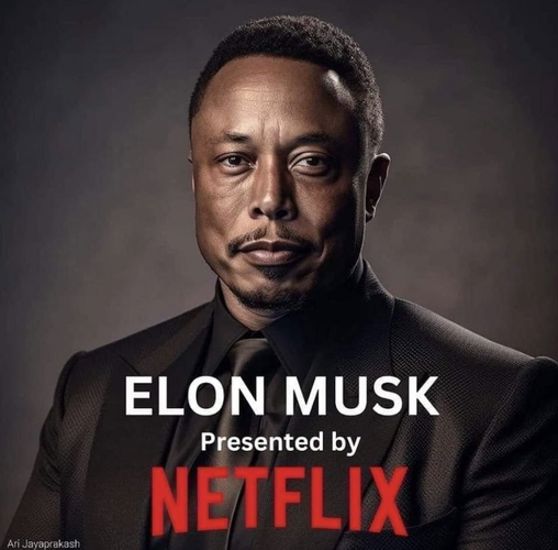 El retrato alterado digitalmente combina los rasgos de Elon Musk con los del hombre afroamericano que aparece en el logotipo de Netflix.