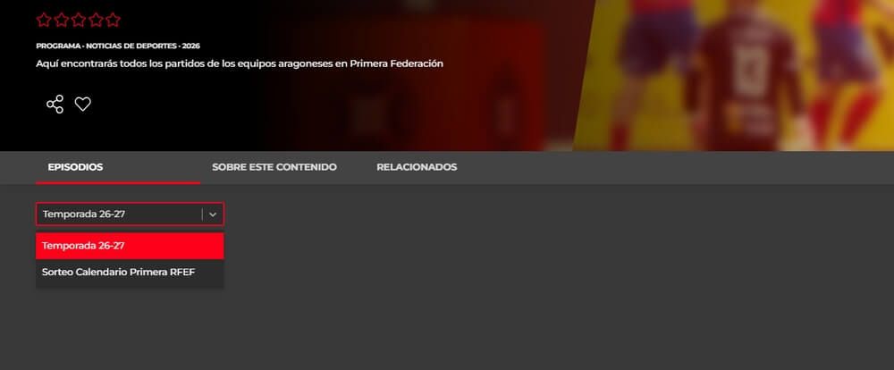 Interfaz del partido de fútbol de Aragón
